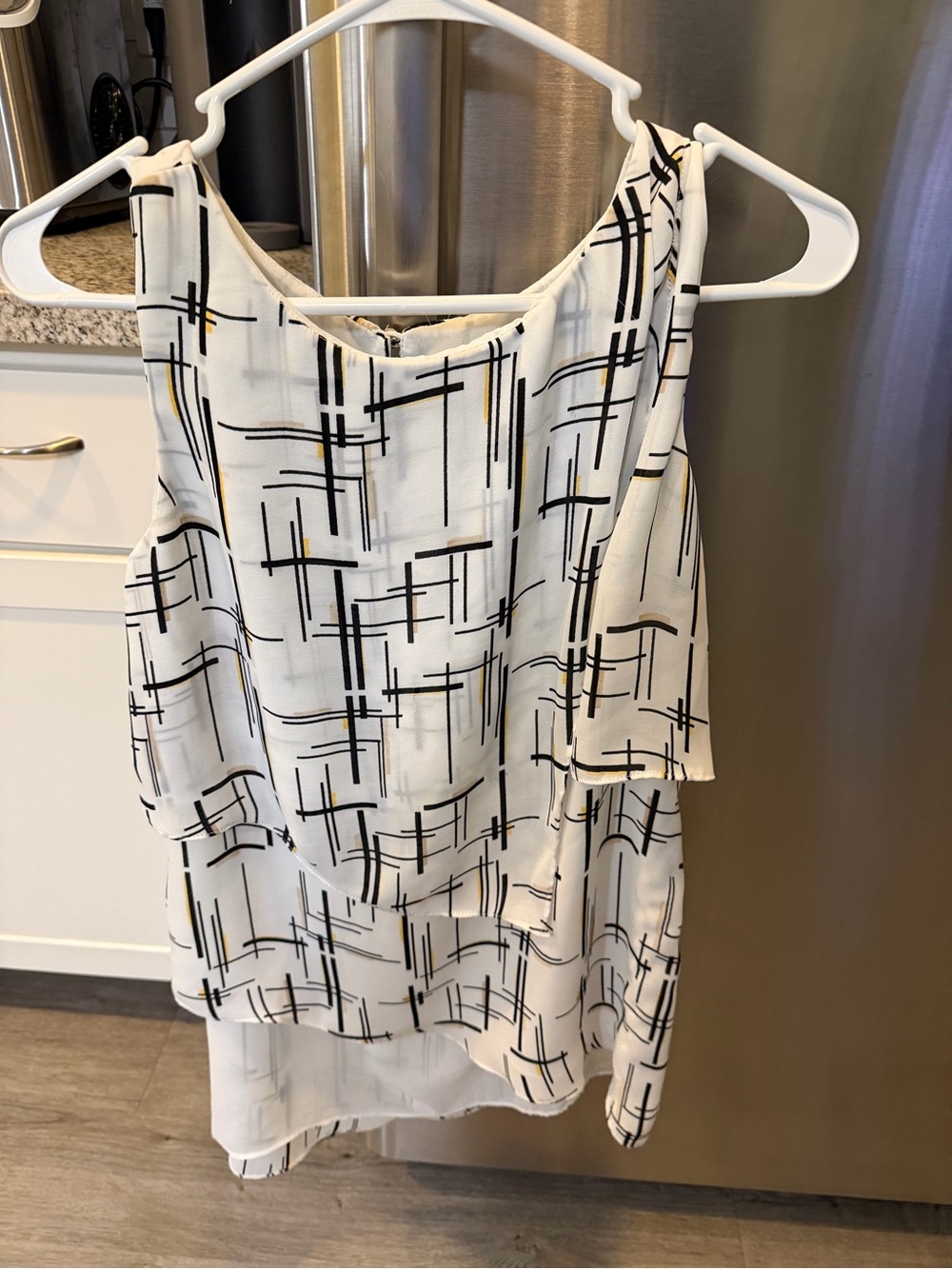 White House Black Market White Layered Geometric Print Camisole
